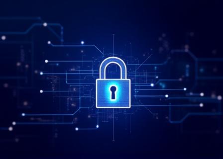 Digital screen showing security concepts and data protection links